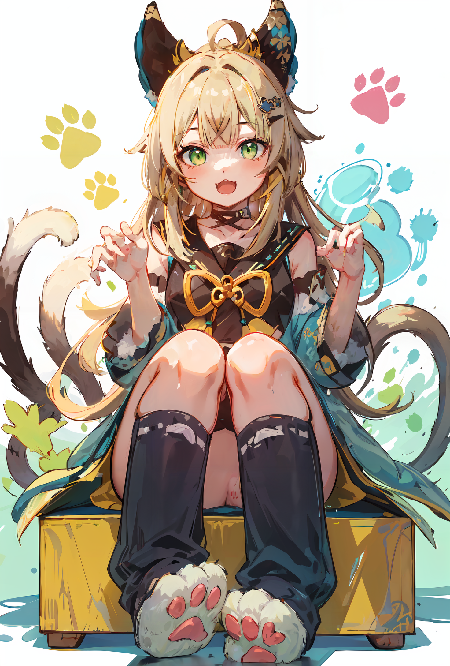 00003-734266741.0-masterpiece, best quality, 1girl, green eyes, official, two tails, paw,__lora_Genshin_Kirara_AP_v3_0.75_, simple background, loo.png